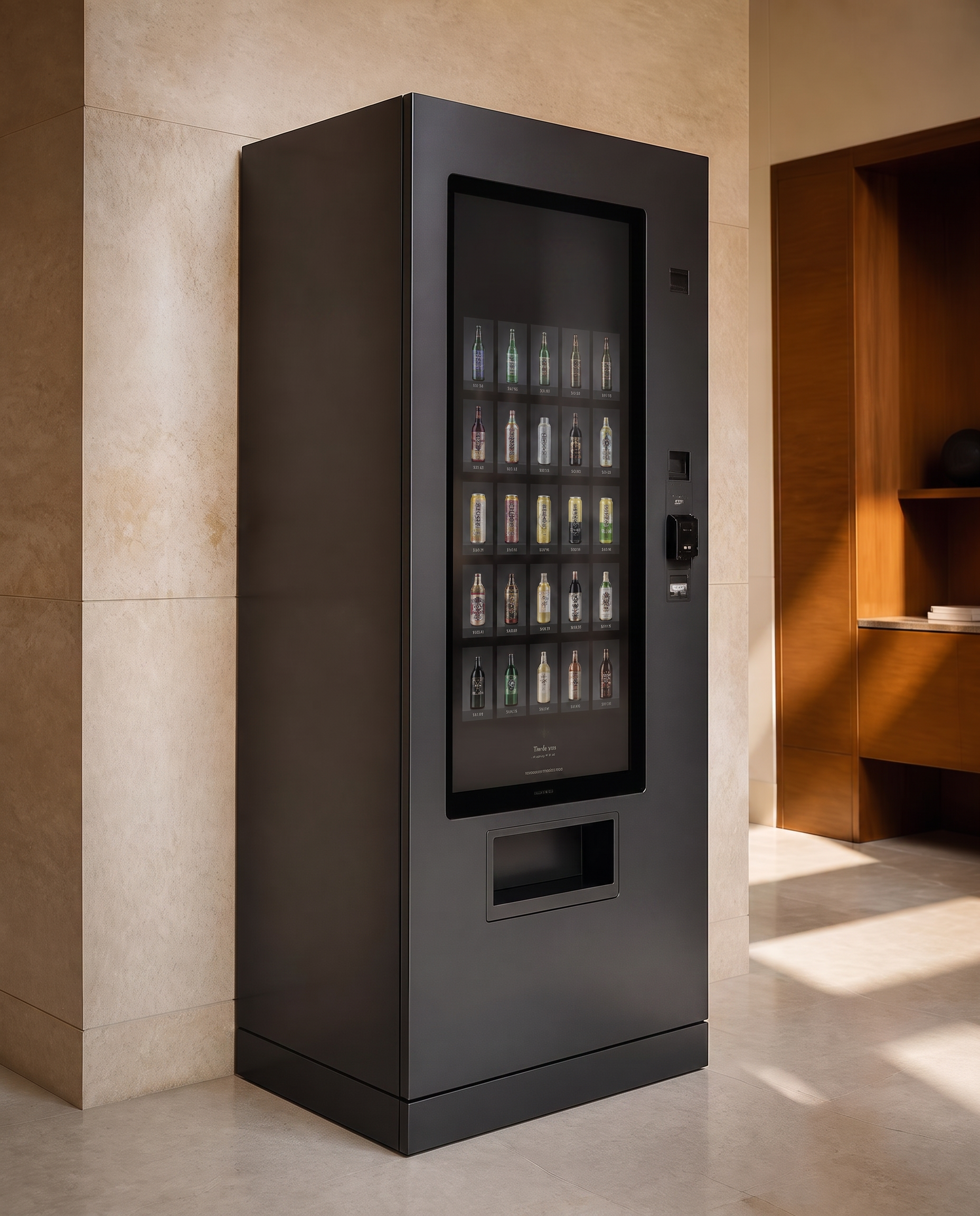 Detail of a modern self-serve market's illuminated interface.